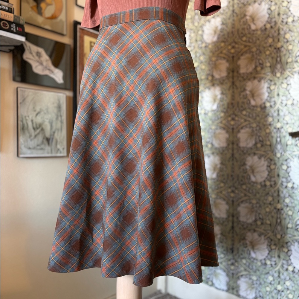 Plaid A-Line Skirt in Brown and Blue